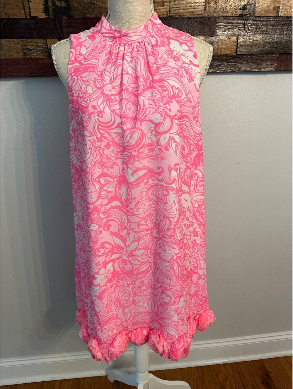 Lilly Pulitzer Linda dress Pink tropics Bunny hop Rose tunic swing rosette mod S